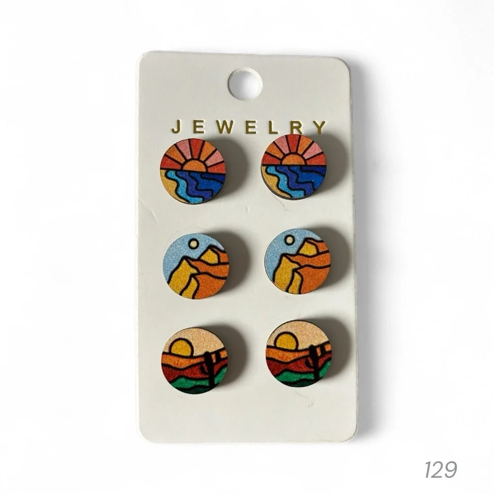 Women’s Colorful Beach Scene Earrings Set